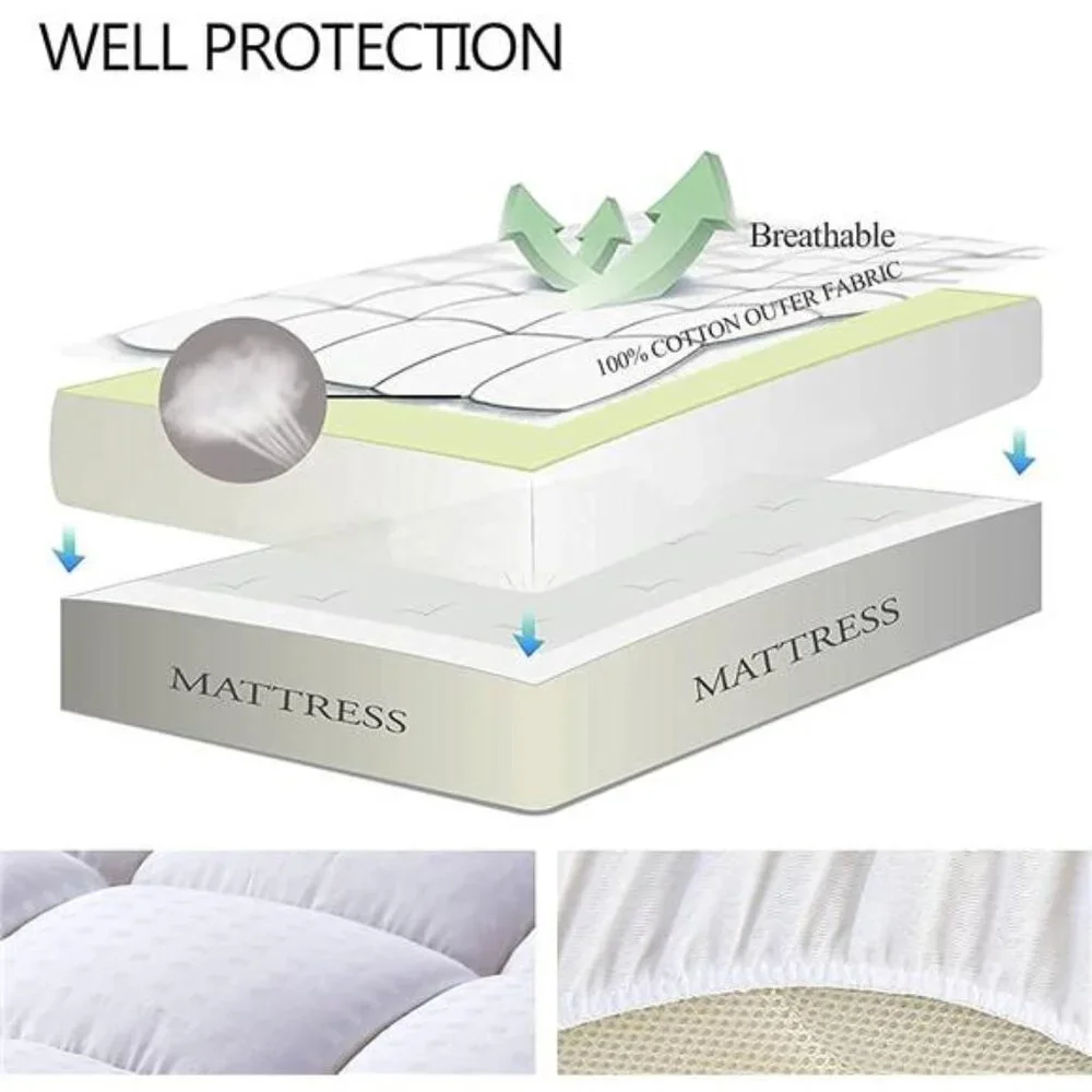New Queen Size Mattress Pad Pillow Top Mattress Cover Quilted Fitted